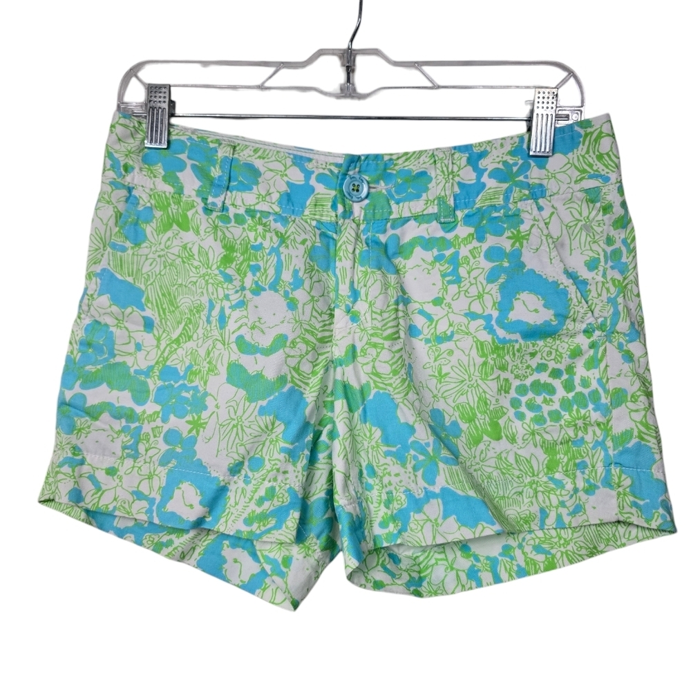 Lilly Pulitzer The Callahan Blue Green Floral  Animal Print It's A Zoo Shorts 0